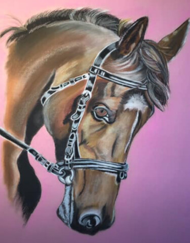 Drawing titled "Cheval" by Valerie Lefebvre, Original Artwork, Pastel Mounted on Cardboard