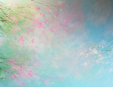 Peinture intitulée "Cerisiers" par Valérie Maraux, Œuvre d'art originale, Acrylique Monté sur Châssis en bois