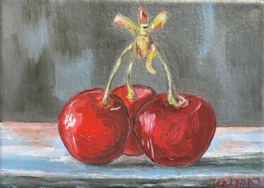 Painting titled "Cerises" by Valérie Morin, Original Artwork, Oil