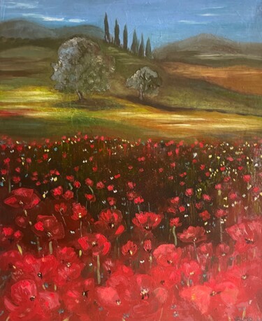 Painting titled "COQUELICOTS" by Valérie Morin, Original Artwork, Oil