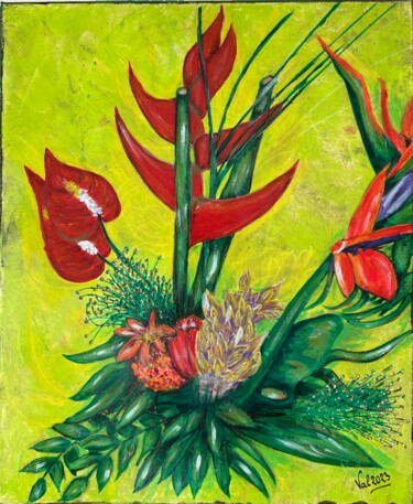 Painting titled "Fleur paradis" by Valerie Sagnier (Val'Art), Original Artwork, Acrylic Mounted on Wood Stretcher frame