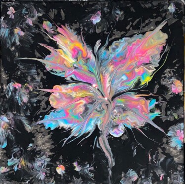 Painting titled "Flower at night" by Valerie Sagnier (Val'Art), Original Artwork, Acrylic Mounted on Wood Stretcher frame