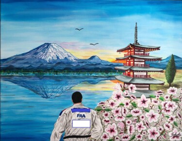 Ζωγραφική με τίτλο "Judoka au Japon" από Valérie Schuler, Αυθεντικά έργα τέχνης, Ακρυλικό Τοποθετήθηκε στο Ξύλινο φορείο σκε…