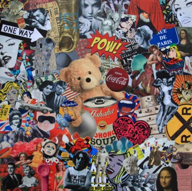 Collages intitulée "Messy Teddy" par Valérie Weiland (VALpapers), Œuvre d'art originale