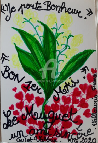 Drawing titled "JE PORTE BONHEUR." by Valerie Guiot, Original Artwork, Marker