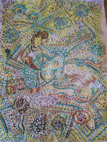 Pintura intitulada "Asiatique Femme" por Valerie Guiot, Obras de arte originais, Guache