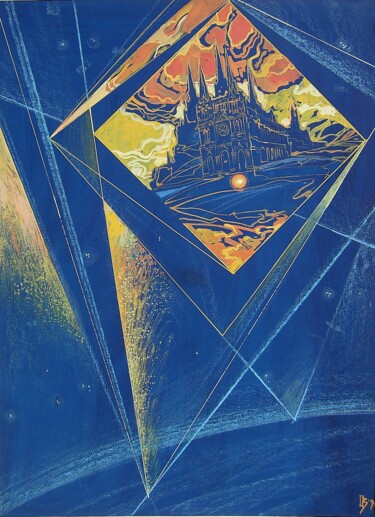 Картина под названием "Сathedral church" - Valerii Oliinyk, Подлинное произведение искусства, Гуашь