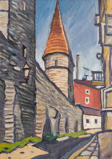 Painting titled "Tallinn.Grusbeke-ta…" by Valerii Oliinyk, Original Artwork, Oil