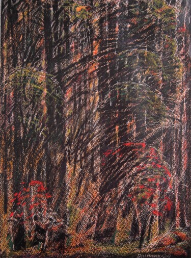 Tekening getiteld "Autumn in the forest" door Valerii Oliinyk, Origineel Kunstwerk, Pastel