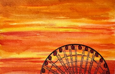 Pintura titulada "Fiery sunset" por Valeriia Prasol, Obra de arte original, Acuarela