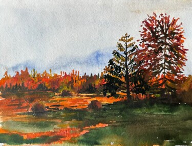 Painting titled "Autumn Vibe" by Valeriia Prasol, Original Artwork, Watercolor