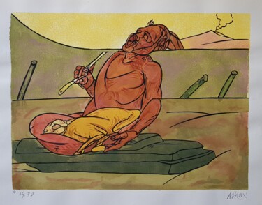 Incisioni, stampe intitolato "le rasoir" da Valério Adami, Opera d'arte originale, Litografia