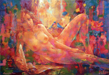 Painting titled "Story of One Rose" by Valeriy Kot, Original Artwork, Oil