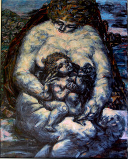 Painting titled "femme avec enfant" by Valériy Mishchenko, Original Artwork, Oil