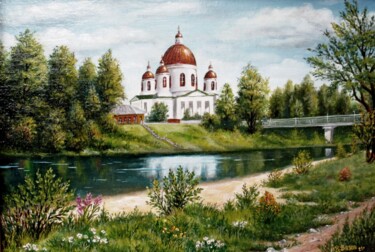 Painting titled "Троицкий собор на р…" by Valerij Vazov, Original Artwork, Oil