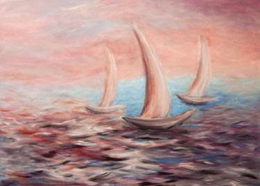 Картина под названием "3 Sailboats" - Kristina Valić, Подлинное произведение искусства, Акрил