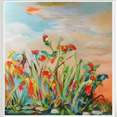 Painting titled ""Crépuscule" sur la…" by Pascale Fleury-Vallée, Original Artwork, Acrylic Mounted on Wood Stretcher frame