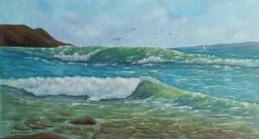 Pittura intitolato "the sea is excited" da Valentina Kostadinova, Opera d'arte originale, Olio Montato su Telaio per barella…