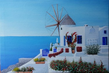 Schilderij getiteld "Santorini-Grecia" door Valter Carnevale, Origineel Kunstwerk, Acryl