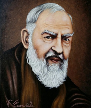 Peinture intitulée "Padre Pio Pietralci…" par Valter Carnevale, Œuvre d'art originale, Acrylique Monté sur Panneau de bois