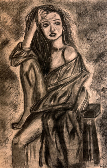 Drawing titled "Elocuente Intimidad" by Van D.C. Lopez, Original Artwork, Charcoal