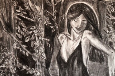 Drawing titled "Reflejo Nocturno" by Van D.C. Lopez, Original Artwork, Charcoal