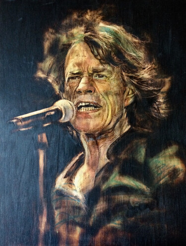 Drawing titled "Jagger - wood burni…" by Van Ko Tokusha, Original Artwork, Encaustic