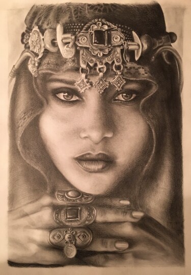 Tekening getiteld "Femme d'Orient" door Vanessa Ben Amor, Origineel Kunstwerk, Grafiet