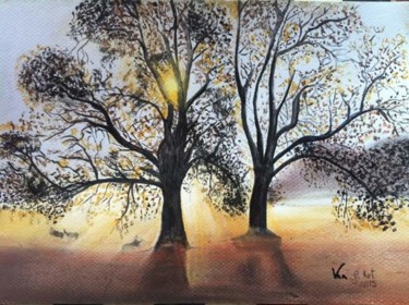 「Deux arbres」というタイトルの描画 Vanessa Garcia Artunedoによって, オリジナルのアートワーク, パステル