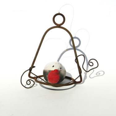 Sculpture titled "Oiseau rouge gorge…" by Vanessa Renoux, Original Artwork, Ceramics