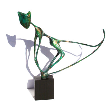 Sculpture titled "Chat vert en papier…" by Vanessa Renoux, Original Artwork, Paper