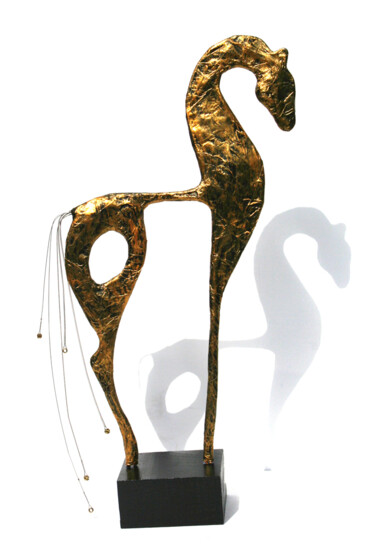 Scultura intitolato "Cheval doré, musici…" da Vanessa Renoux, Opera d'arte originale, Carta