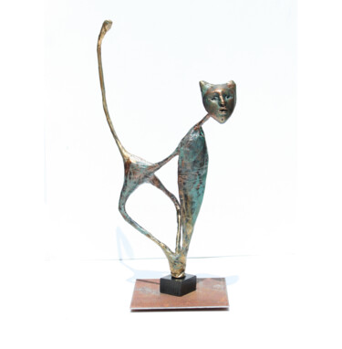 Sculpture titled "Sculpture de chat à…" by Vanessa Renoux, Original Artwork, Metals