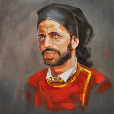 Painting titled "Abito tradizionale…" by Vanni Rocca, Original Artwork, Oil Mounted on Wood Stretcher frame