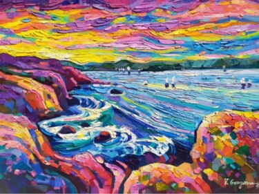 Ζωγραφική με τίτλο "Beautiful Sea in th…" από Vanya Georgieva, Αυθεντικά έργα τέχνης, Λάδι Τοποθετήθηκε στο Ξύλινο φορείο σκ…