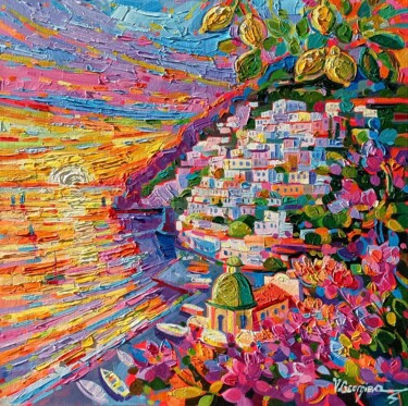 Картина под названием "Positano sunset" - Vanya Georgieva, Подлинное произведение искусства, Масло Установлен на Деревянная…