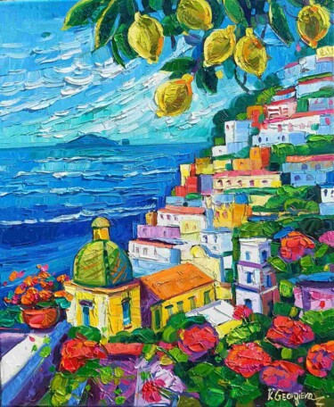 "Lemons at Positano" başlıklı Tablo Vanya Georgieva tarafından, Orijinal sanat, Petrol Ahşap Sedye çerçevesi üzerine monte e…