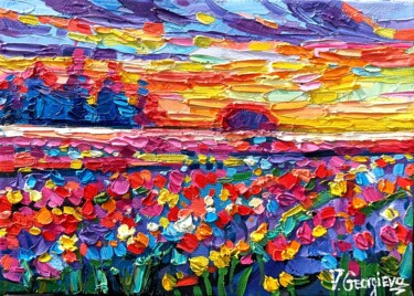 Картина под названием "Tulip fields" - Vanya Georgieva, Подлинное произведение искусства, Масло Установлен на Деревянная рам…