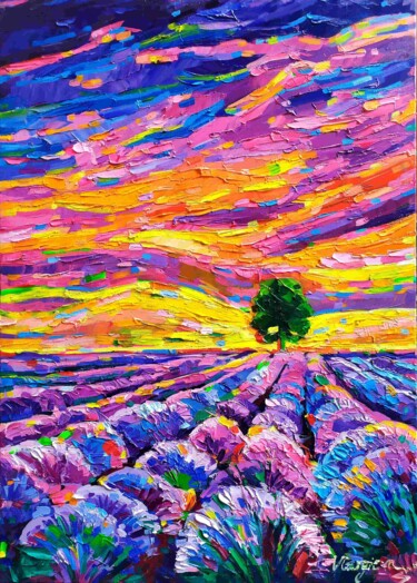 Картина под названием "Lavender under the…" - Vanya Georgieva, Подлинное произведение искусства, Масло Установлен на Деревян…
