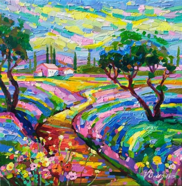 Pintura titulada "The olive trees on…" por Vanya Georgieva, Obra de arte original, Oleo Montado en Bastidor de camilla de ma…