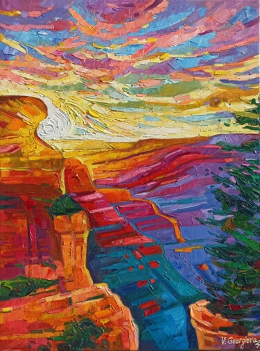 Pintura intitulada "Grand Canyon sunset" por Vanya Georgieva, Obras de arte originais, Óleo Montado em Armação em madeira