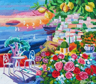 Pintura intitulada "Le rose che guardan…" por Vanya Georgieva, Obras de arte originais, Óleo Montado em Armação em madeira