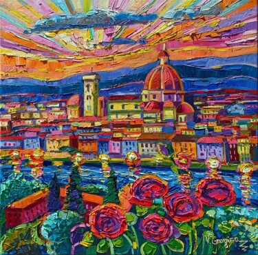 Pintura titulada "Luce e rose a Firen…" por Vanya Georgieva, Obra de arte original, Oleo Montado en Bastidor de camilla de m…