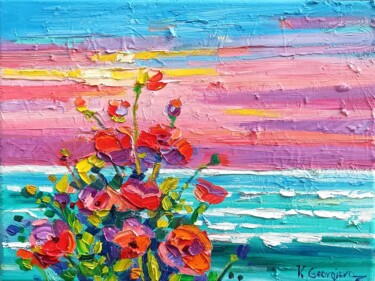Malarstwo zatytułowany „Poppies and the Sea” autorstwa Vanya Georgieva, Oryginalna praca, Olej Zamontowany na Drewniana rama…