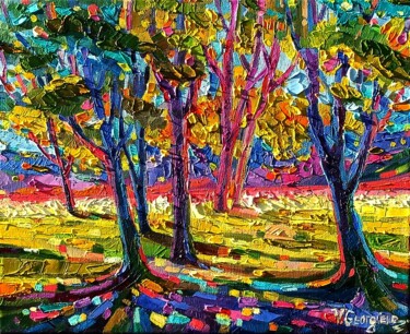 제목이 "Trees and Shadows 3"인 미술작품 Vanya Georgieva로, 원작, 기름 나무 들것 프레임에 장착됨