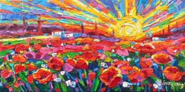 Malerei mit dem Titel "Poppies field 5" von Vanya Georgieva, Original-Kunstwerk, Öl Auf Keilrahmen aus Holz montiert