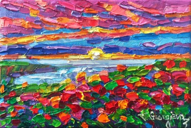 Painting titled "Little poppy field" by Vanya Georgieva, Original Artwork, Oil Mounted on Wood Stretcher frame