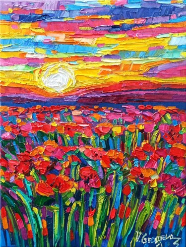 "Poppies and the Sun" başlıklı Tablo Vanya Georgieva tarafından, Orijinal sanat, Petrol Ahşap Sedye çerçevesi üzerine monte…