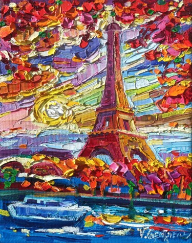 Картина под названием "Fall in... Paris" - Vanya Georgieva, Подлинное произведение искусства, Масло Установлен на Деревянная…