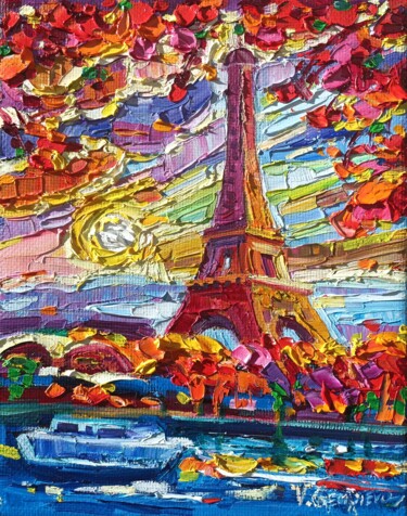 Pittura intitolato "Fall in... Paris" da Vanya Georgieva, Opera d'arte originale, Olio Montato su Telaio per barella in legno